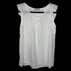 TERZO MILLENNIO White Linen Top Women’s S Eyelet Lace Sleeves Pullover Blouse